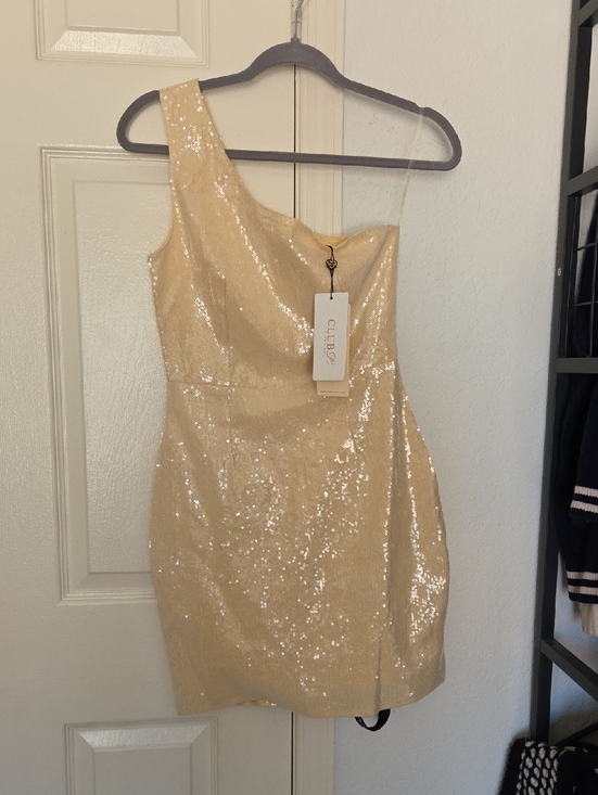 Club L London Dresses & Skirts - Club London One-Shoulder Sequin Mini Dress In Nude Size 8